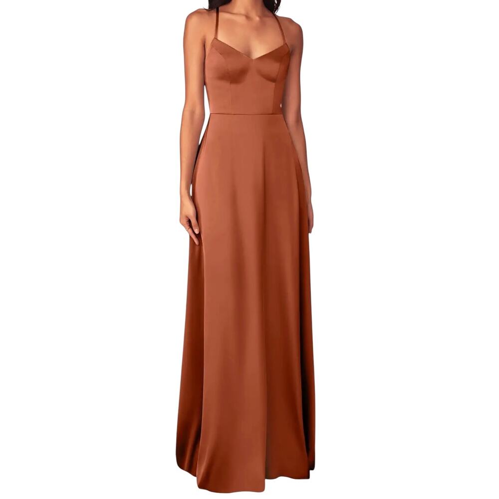 Azazie Mei cedar rose lace up dress